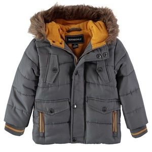 Baby Boys Multi Pocket Parka Jacket with Faux Fur Hood